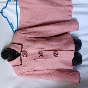 Muse Tweed Light Pink Black Flower Buttons Jacket Blazer and skirt